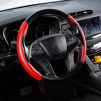 38 см 1 пара меховых углеродных волокон, универсальный зимний чехол для рулевого колеса автомобиля, нескользящий автомобильный чехол для украшения интерьера, аксессуары Carbon Fiber-Red