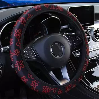 38 см чехол на руль автомобиля, чехол на руль для женщин, чехол на колесо, противоскользящий чехол с цветочным принтом, Funda Volante, автомобильные аксессуары красный
