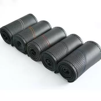 38 см чехол на руль автомобиля из натуральной кожи, нескользящий чехол на руль, четырехсезонный чехол с оплеткой, аксессуары для интерьера 38cm чёрный