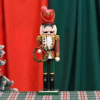 38 см Деревянный Рождественский Щелкунчик Солдат Держащий Венок Традиционные Деревянные Фигурки Щелкунчика Рождественские Украшения