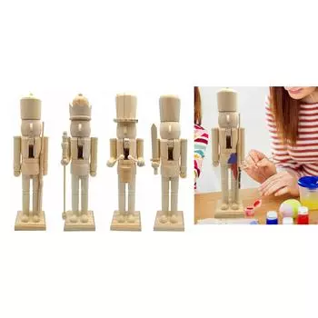 38 см Рождественские Щелкунчики Солдат Деревянные Незаконченные Щелкунчики Фигурка Картина Ремесло Неокрашенные Украшения для кукол Декор 1