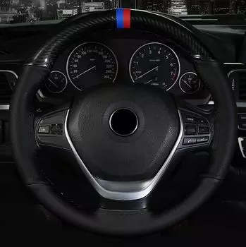 38 см ручное шитье из черного углеродного волокна и искусственной кожи, отделка рулевого колеса автомобиля