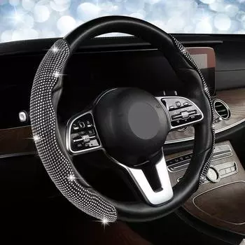 38 см Стразы рулевое колесо автомобиля Чехол с кристально-бриллиантовым сверкающим дышащим противоскользящим модным протектором рулевого колеса чёрный