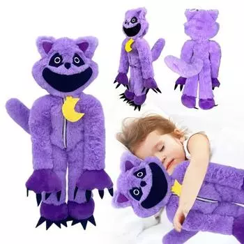 38 см улыбающийся кот фиолетового цвета, плюшевая игрушка ужасов, котенок с большим ртом, плюшевая кукла в виде животного, украшение для дома, спальни, подарок для детей и взрослых фиолетовый