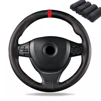 38 см Верхняя часть из натуральной кожи оплетка рулевого колеса автомобиля дышащий дизайн противоскользящий тисненый автомобильный стиль с игольчатыми нитками