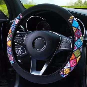 38cm Elastic Car Steering Wheel Cover Ethnic Style Print Anti-slip Car Styling Steering-wheel Cover Car Interior Accessories