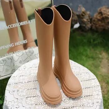 38cm Long Tube High Tube Women s Rain Boots Pvc Outdoor Non-slip Fashion Rain Boot Comfortable Thick Bottom Waterproof Shoes 36