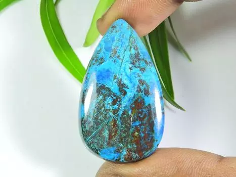 38Cts. AA++ Натуральный Азурит Кристалл Груша Кабошон Драгоценный Камень Россыпью 22X38X05 ММ SK-602