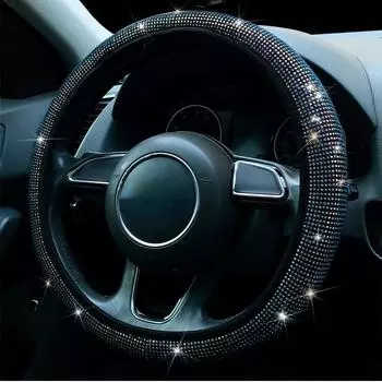38см блестящий чехол на руль со стразами для женщин и девочек с кристаллами и бриллиантами, сверкающий автомобильный внедорожник, дышащие противоскользящие универсальные чехлы на руль чёрный