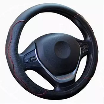 38см Универсальный Защитный Чехол на Руль Автомобиля Противоскользящая ПУ Кожа Черный+Красный
