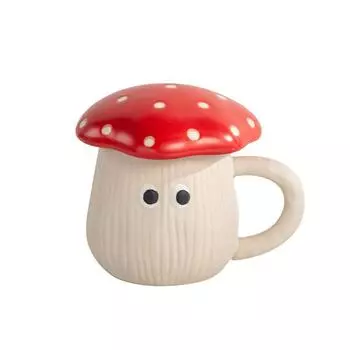 390ml 13oz Red Mushroom Mug Cute Lovely Ceramic Coffee Mug Water Breakfast Milk Mug Cup with Lid and Handle Gift for Child Girl 301-400ml