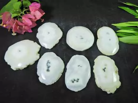 39-41MM Белый Солнечный Кварц Срез Друзы Агат 7 шт. Лот Драгоценных Камней RQ-2196