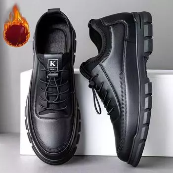 39-44 high quality black leather chunky men top causal sneakers fashion male sports style comfortable driving shoes 39 чёрный