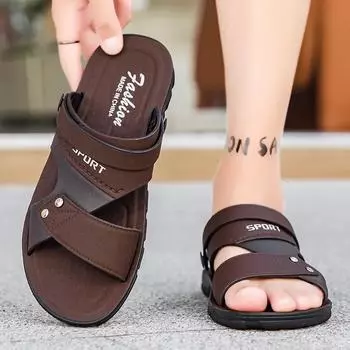39-46 Fashion Summer Sandals Slippers for Man Casual Luxus Designer Tnis Masculino Water Beach Driving Shoes Outdoor Non-slip 39 коричневый