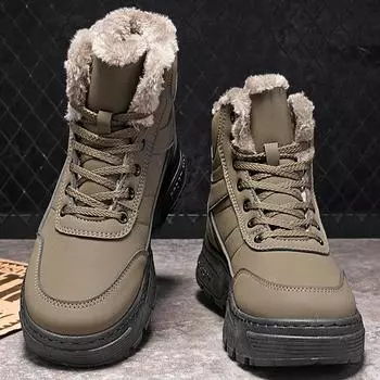 39-46 Мужские высокие походные ботинки Большие размеры Кроссовки для походов Мягкие теплые русские зимние ботинки Мужские зимние ботинки 39 чёрный