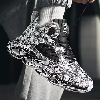 39-46 Зимние Большие Размеры Модные Бархатные Теплые Хлопковые Ботинки Зимние Ботинки Повседневные Спортивные Хлопковые Ботинки Папины Туфли Мужские Туфли 39 белый