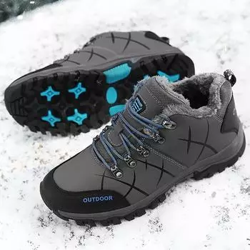 39-47 Большие нескользящие и износостойкие плюшевые теплые зимние ботинки для спорта на открытом воздухе Хлопковые ботинки среднего размера Альпинистская обувь Мужская обувь 39 чёрный