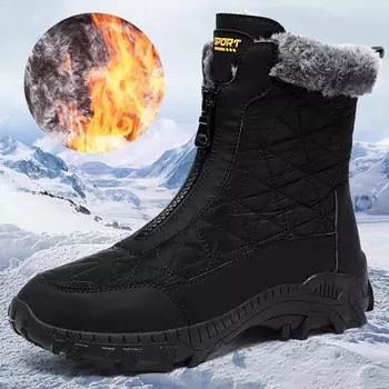39-47 Мужские плюшевые высокие уличные ботинки большого размера Кроссовки для походов Плюшевые теплые русские зимние ботинки Зимние ботинки для мужчин 38 чёрный
