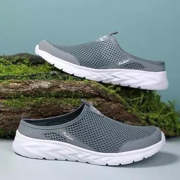 39-47 Мужские полутапочки Нескользящие Мужские повседневные туфли Легкие мужские плоские тапочки Дышащие модные туфли без застежек на плоской подошве для отдыха на открытом воздухе 39 чёрный