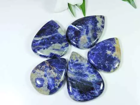 39-47MM натуральный содалит грушевидный кабошон драгоценный камень россыпью 5 шт. лот 358 карат. РК-3081
