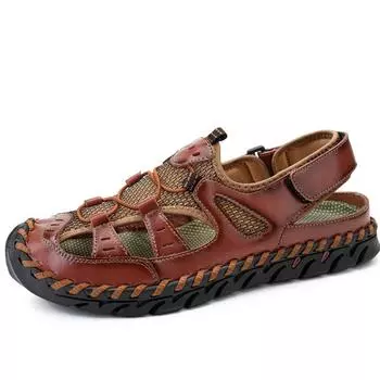 39-48 Летние мужские повседневные сандалии из дышащей сетки Повседневные кроссовки Сандалии для мужчин Мужские кожаные сандалии 39 красный/коричневый