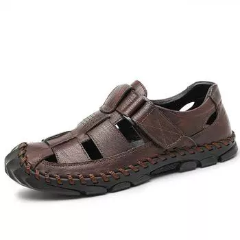 39-48 летние мужские закрытые носки большого размера из натуральной кожи повседневные сандалии для походов на открытом воздухе 39 коричневый/красный