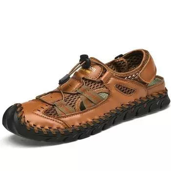 39-48 Мужская повседневная обувь Дышащая сетка Повседневные кроссовки Сандалии для мужчин Мужские кожаные сандалии 39 тёмно-рыжий