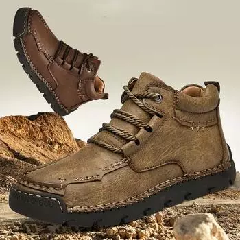 39-48 Мужская повседневная обувь среднего размера, уличная кожаная обувь, туфли большого размера на плоской подошве ручной работы 40 коричневый