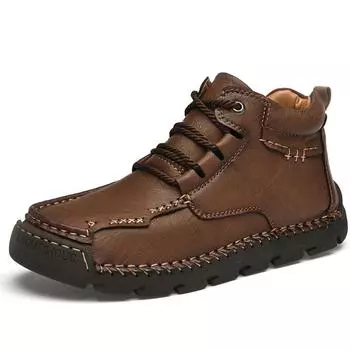 39-48 Мужская повседневная обувь среднего размера, уличная кожаная обувь, туфли большого размера на плоской подошве ручной работы 38 чёрный