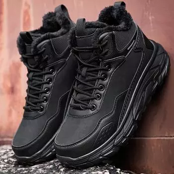 39-48 Мужские плюшевые высокие походные ботинки Ультралегкие походные ботинки большого размера Теплые походные ботинки из мягкого материала 39 чёрный