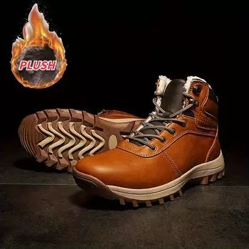 39-48 Мужские стильные винтажные ботинки, удобные ботинки на шнуровке с меховой подкладкой для осени и зимы 39 чёрный