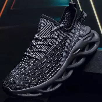 39-48 Мужские сверхлегкие кроссовки для бега, повседневная спортивная обувь, рыбья чешуя, большой размер, теннисные туфли для фитнеса 39 чёрный