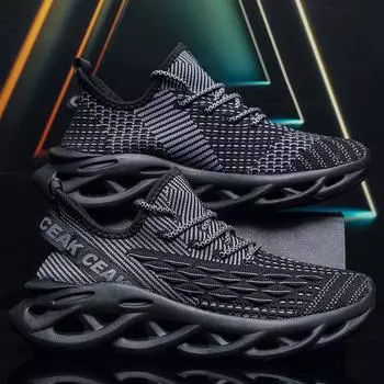 39-48 Мужские сверхлегкие кроссовки для бега, повседневная спортивная обувь, рыбья чешуя, большой размер, теннисные туфли для фитнеса 39 чёрный