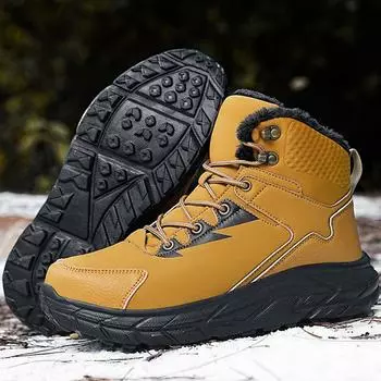 39-48 Мужские зимние плюшевые высокие походные ботинки, походная обувь больших размеров, теплые походные ботинки из плюша 39 чёрный