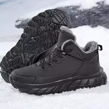 39-48 Зимние мужские плюшевые высокие походные ботинки, походная обувь больших размеров, теплые походные ботинки из плюша 39 чёрный