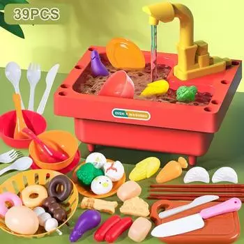 39 шт./компл. кухонная система, безопасные игрушки с раковиной и циклом воды, забавный игровой набор для мальчиков и девочек красный