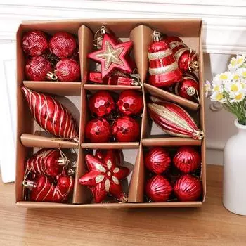 39 шт., рождественские шары, блестящие рождественские украшения с подвесной веревкой, разноцветные шаровые украшения, подвесное дерево Sets