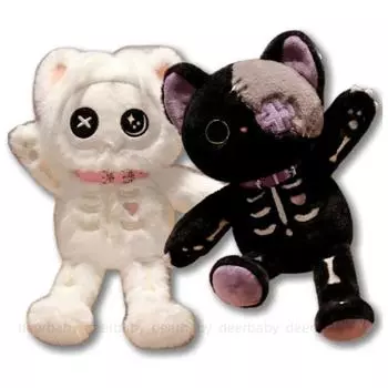 39 см мультяшная плюшевая игрушка-скелет кота с черным белым лицом, светящаяся в темноте плюшевая игрушка-кот с забавными функциями, плюшевая подушка about 35cm