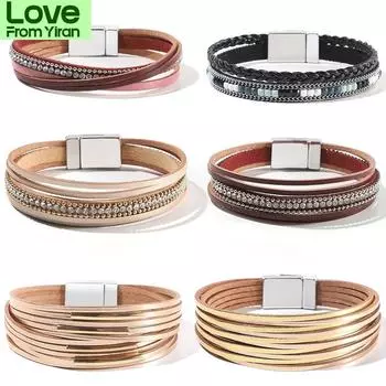 39 Стильный женский браслет ручной работы из натуральной кожи для женщин, браслет-обертка с подвесками