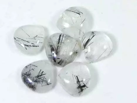 39Cts. Black Rutile Quartz Heart Cabochon Loose Gemstone 06Pcs Lot 13X13MM RQ-1535