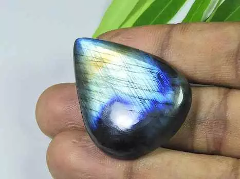 39X40X5MM Multi Fire Labradorite Pear Cabochon Loose Natural Gemstone 78Cts. SK-3952