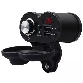 3.0A высокоскоростной быстрозарядный прикуриватель с двумя USB-зарядными гнездами для крепления на руль мотоцикла для мобильных телефонов/планшетов 7.8*9.2*8.9cm чёрный