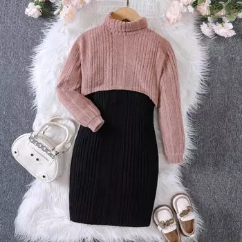 3-12 лет + Детская одежда Новые модели для девочек Зима Весна и Осень Вязаный халат + платье-халтер Костюм для девочек Костюм из 2 предметов 150cm красный