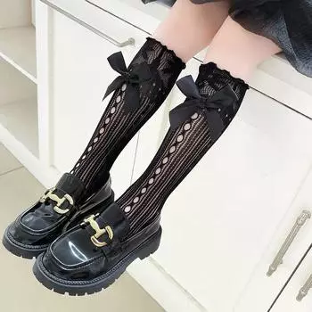 3-12 Years Children s Bows Knee High Cute Sweet Socks Non-slip Lace Tulle Long Tube Socks Kids Girls Princess Socks бежевый
