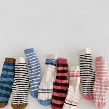 3-12T Мальчики Девочки Носки Весенняя мода Полосатые носки для лодыжек Детские носки для теленка 4 пары Высший сорт Гарантия качества M