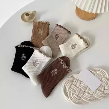 Носки для девочек 3-12 лет, осенние, милые, принцесса, носки с оборками, средние, хлопковые носки one size чёрный