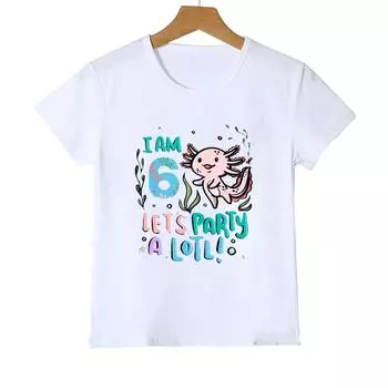 3-14-й день рождения Аксолотль Мне 10 Давайте Вечеринка Лотл Кавайные Девочки Футболка Для Детей Подарок На День Рождения Футболка Модная Детская Одежда Футболка 2T(90cm)
