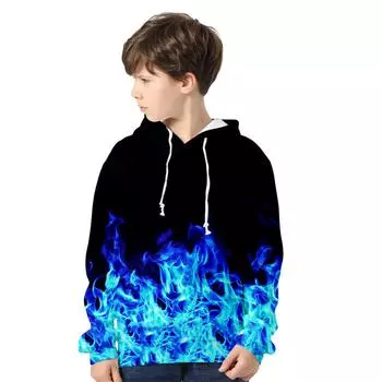 3-14 лет Детская толстовка с капюшоном с синим и фиолетовым принтом 3D Fire Flame Одежда для мальчиков и девочек Толстовки с капюшоном Свитшот Пальто Harajuku 100