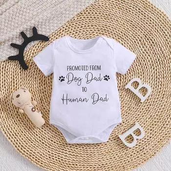 3-18 месяцев Детский комбинезон из хлопка с принтом «От папы-собаки до папы-человека» с короткими рукавами 3-6M