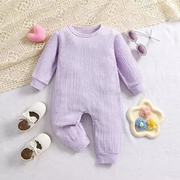 3-18 месяцев младенец девочка повседневный однотонный комбинезон боди текстурированный комбинезон с длинными рукавами 3-6M